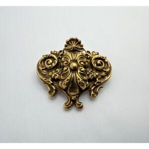 Vintage Signed Corocraft Brooch Pendant Gold Tone Baroque Revival
